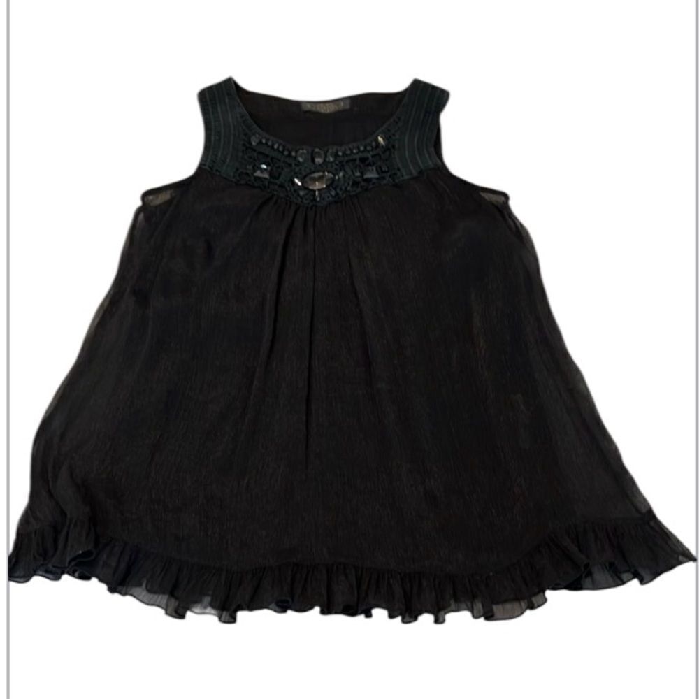 Countess size large sleeveless black flowy ruffled hem beaded blouse GUC